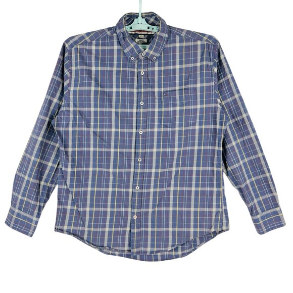 Tommy Hilfiger Men's Blue Plaid Custom Fit Long Sleeve Button-Up Shirt Size XL - Picture 1 of 10